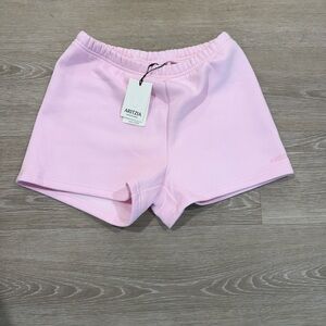 Aritzia Sweatfleece Perfect High-Rise Mini Shorts in Villa Pink